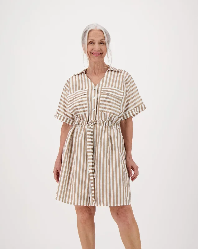 Striped Drawstring Waist Mini Dress Fashionable A-Line Mini Dress