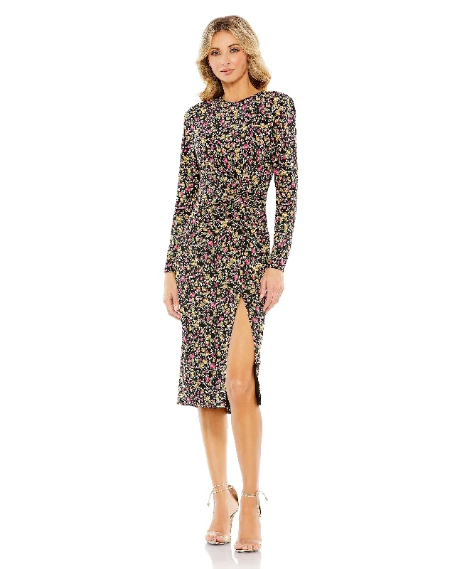 Floral Long Sleeve Midi Dress Cozy Tie-Dye Midi Dress