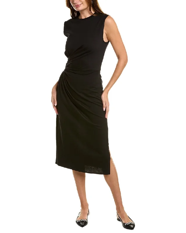 FRAME Denim Draped Midi Dress Stylish Wraparound Midi Dress