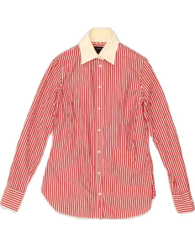 GANT Womens Shirt UK 12 Medium  Red Striped Cotton Fashionable Short Sleeve Shirt