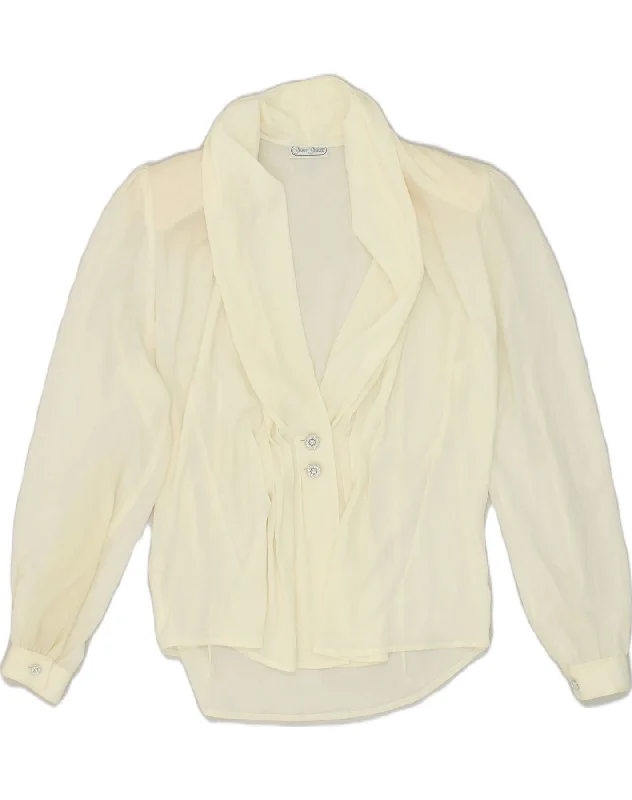 GIULIA GALANTI Womens Shirt Blouse UK 12 Medium Off White Polyester Chic V-Neck Short Blouse