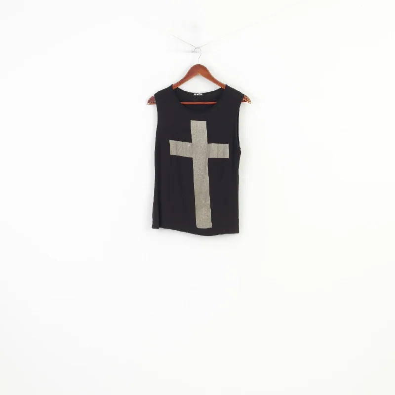 Graffic Women M Shirt Sleeveless Cross Print Black Summer Elastic Top Trendy Sleeveless Short Shirt Graffic Women M Shirt Sleeveless Cross Print Black Summer Elastic Top Trendy Sleeveless Short Shirt