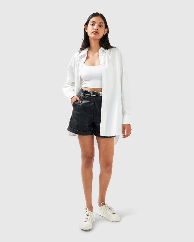 Into You Oversized Shirt - White Chic Silk Short Sleeve Shirt