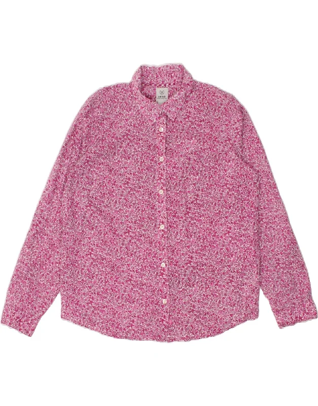IZOD Womens Shirt UK 16 Large Pink Floral Cotton Casual Short Sleeve Top