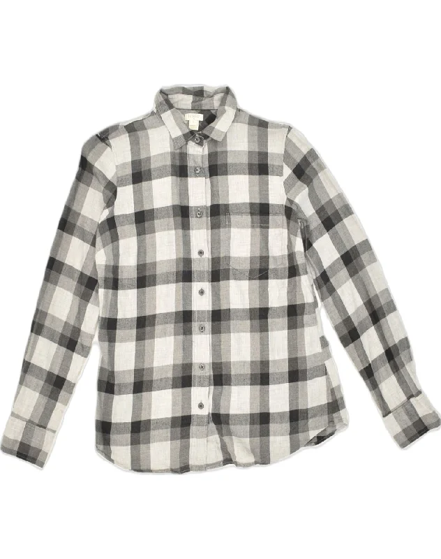 J. CREW Womens Shirt UK 10 Small Grey Check Cotton Trendy Summer Short Sleeve