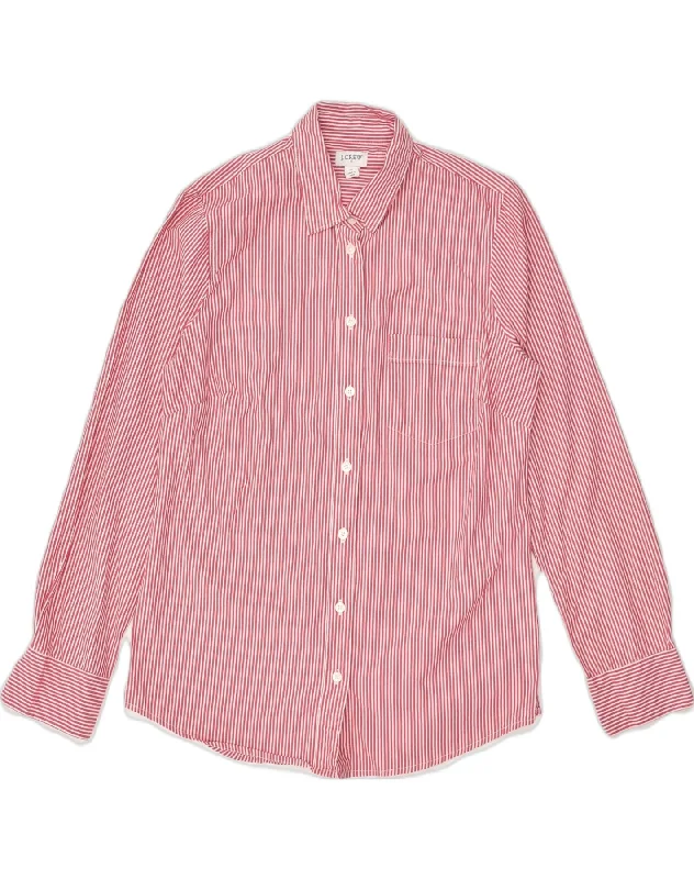 J. CREW Womens Shirt UK 10 Small Pink Striped Cotton Trendy Ruffled Short Sleeve