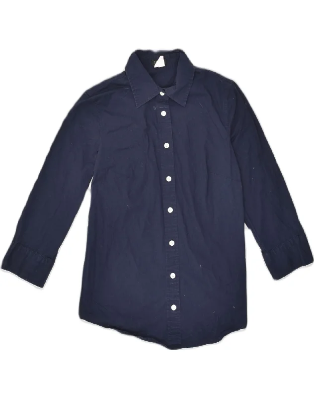 J. CREW Womens Shirt UK 12 Medium Navy Blue Cotton Casual Plain Short Shirt