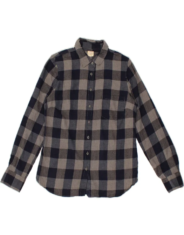 J. CREW Womens Shirt UK 14 Medium Grey Check Stylish Printed Short Shirt