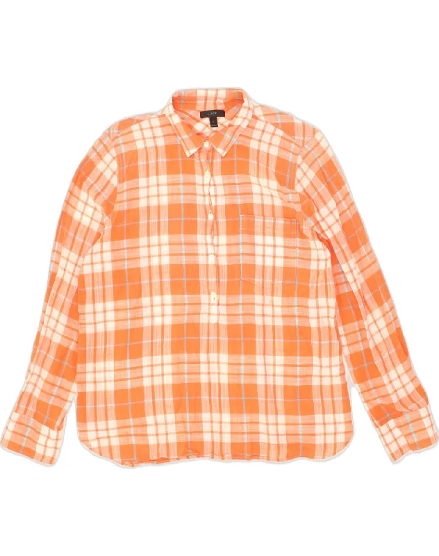 J. CREW Womens Shirt US 12 Large Orange Check Cotton Elegant Button-Down Short Shirt