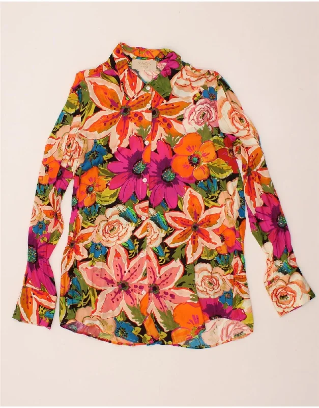 KAOS Womens Shirt Blouse EU 44 XL Multicoloured Floral Viscose Elegant Draped Short Shirt KAOS Womens Shirt Blouse EU 44 XL Multicoloured Floral Viscose Elegant Draped Short Shirt