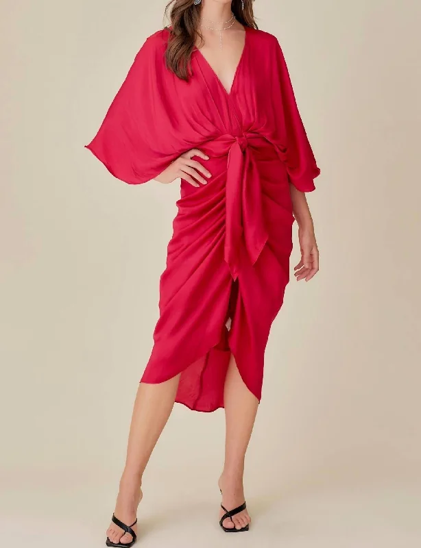 Kimono Midi Dress In Bright Berry Fashionable Polka Dot Midi Dress