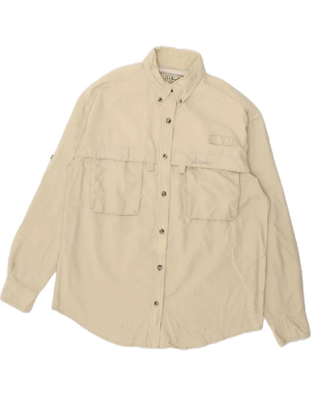 L.L.BEAN Womens Shirt UK 16 Large Beige Soft Silk Short Sleeve