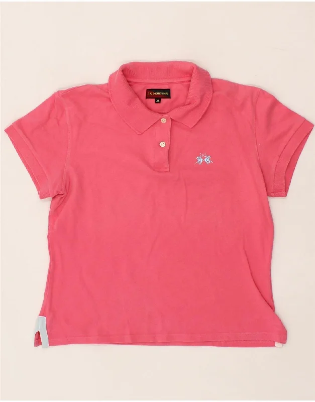 LA MARTINA Womens Polo Shirt UK 18 XL Pink Cotton Cozy Linen Short Shirt