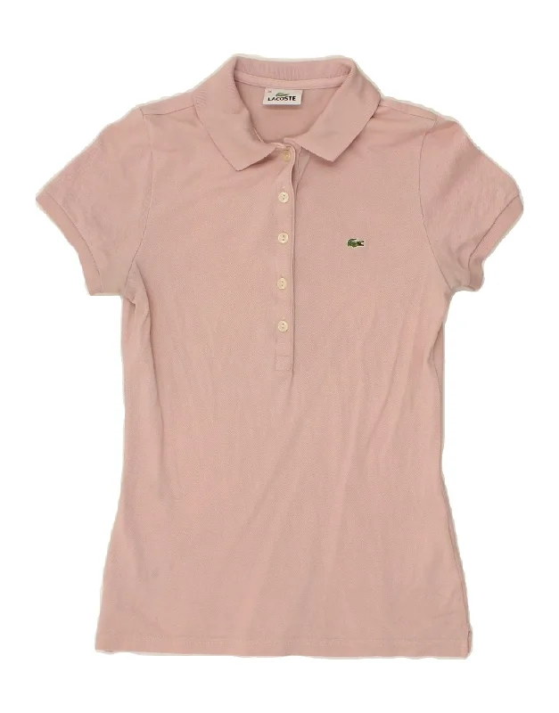 LACOSTE Womens Polo Shirt Size 36 Small Pink Cotton Cozy Plain Short Sleeve