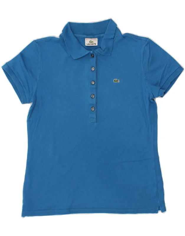 LACOSTE Womens Polo Shirt Size 42 Large Blue Cotton Relaxed Short Sleeve Tee