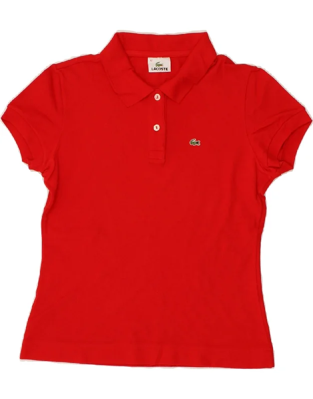 LACOSTE Womens Polo Shirt Size 42 Large Red Cotton Stylish Round Neck Shirt