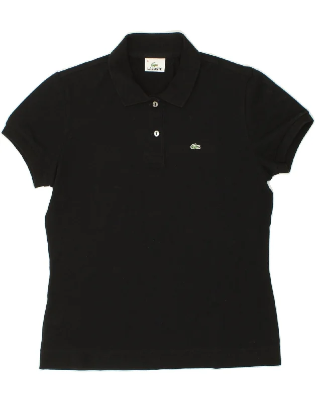 LACOSTE Womens Polo Shirt  Size 46 XL Black Cotton Trendy Ruffled Short Sleeve