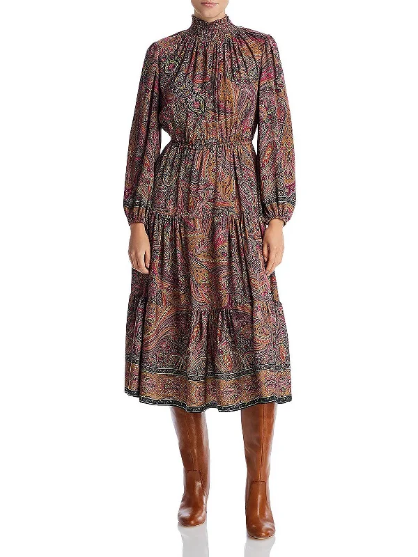 Lena Womens Paisley Smocked Midi Dress Elegant Floral Skirt Midi Dress