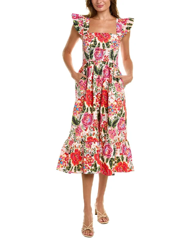 Leota Poplin Midi Dress Trendy Mock Neck Midi Dress