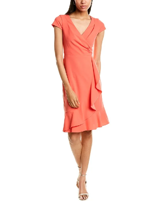London Times Cascading Ruffle Midi Dress Trendy Flared Sleeve Midi Dress