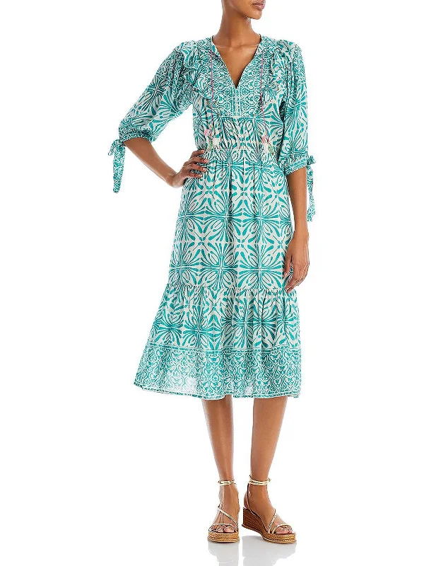 Lyla Womens Silk Blend Embellished Midi Dress Comfortable Button Front Midi Dress