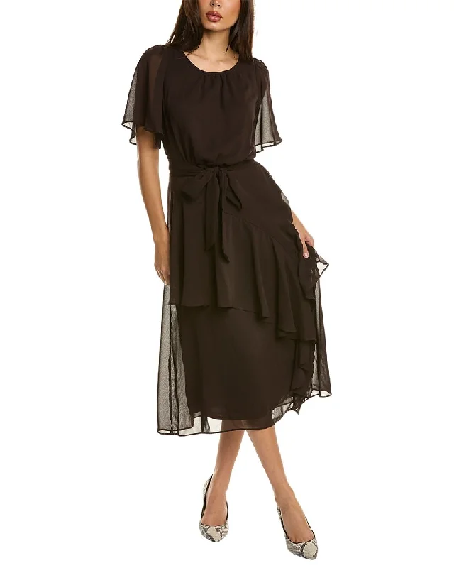 MAISON TARA Pebbled Midi Dress Cozy Midi Dress with Pockets
