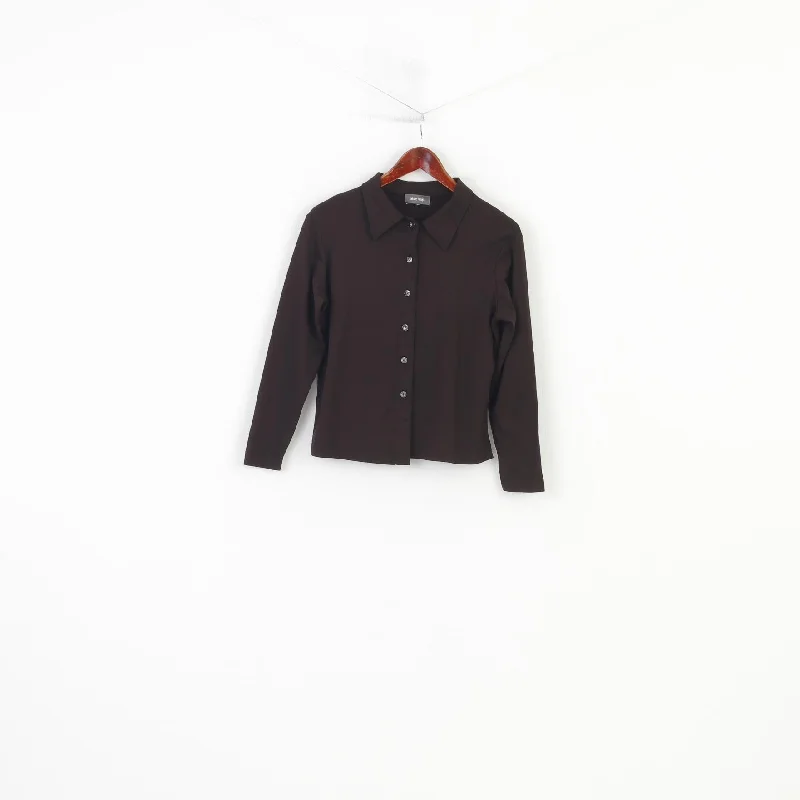 Marc Aurel Women 38 M Casual Shirt Brown Nylon Blouse Stretch Bottoms Collar Vintage Top Comfortable Peplum Short Shirt