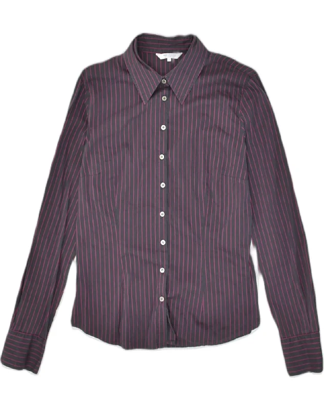 MARELLA Womens Shirt IT 46 Large Purple Pinstripe Cotton Classic Short Sleeve Blouse