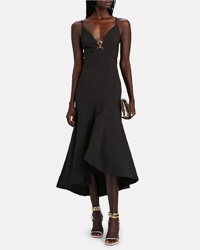 Marine Sleeveless Midi Dress In Black Stylish Button-Down Midi Dress