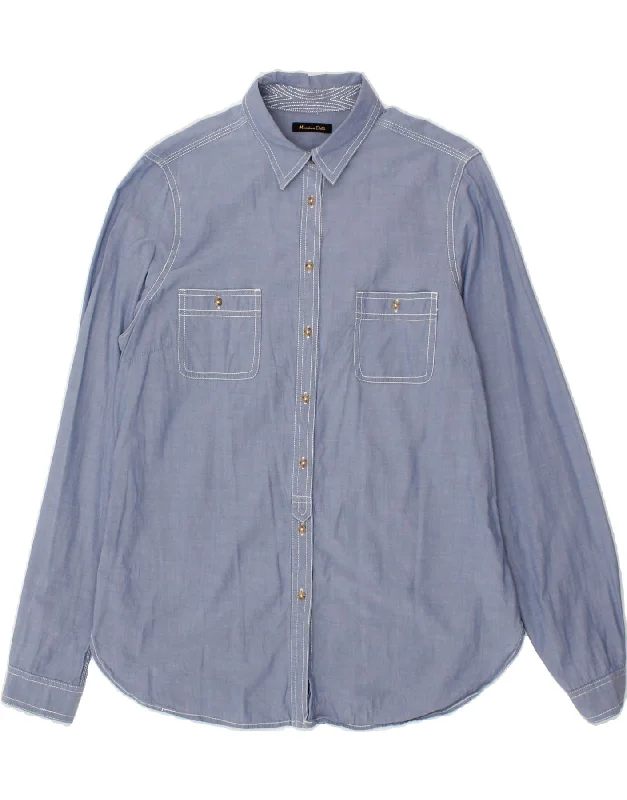MASSIMO DUTTI Womens Shirt EU 42 Large Blue Cotton Stylish Short Sleeve Polo
