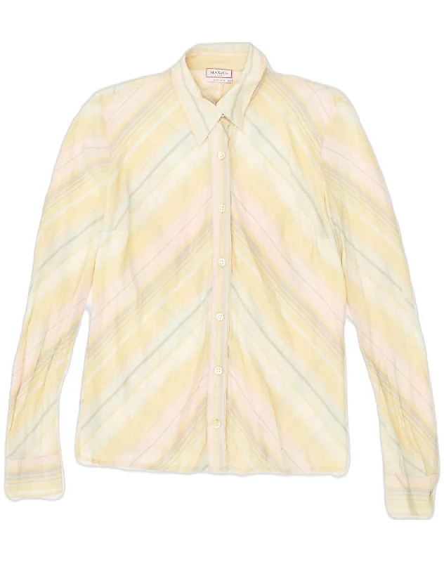 MAX & CO. Womens Shirt IT 44 Medium Yellow Striped Silk Modern Casual Short Sleeve