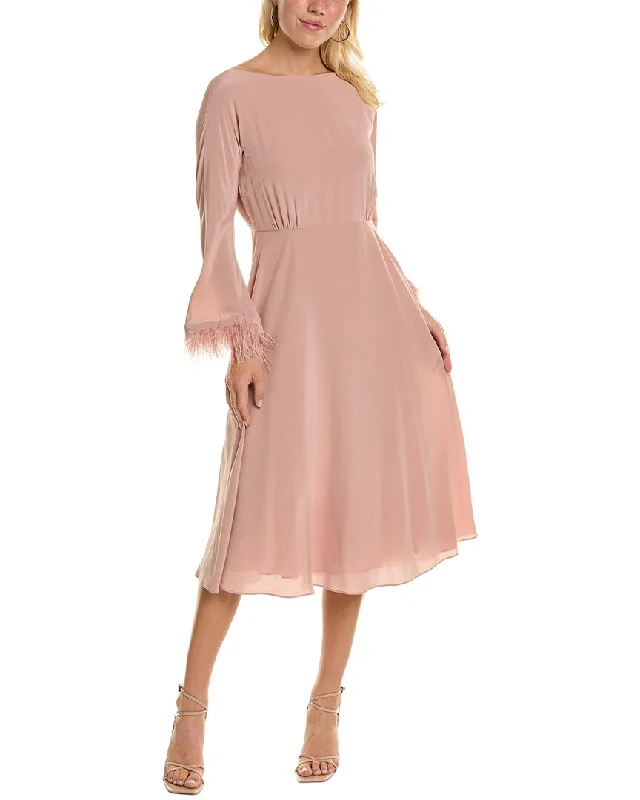 Max Mara Studio Levante Silk Midi Dress Trendy Off-Shoulder Button Midi Dress
