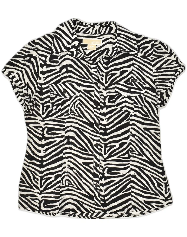 MICHAEL KORS Womens Shirt Blouse UK 14 Medium Black Animal Print Cotton Soft Cotton Short Tee