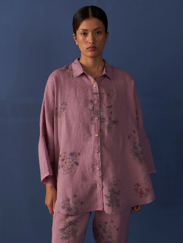 Mira Botanical Shirt - Lavender Elegant Draped Short Shirt