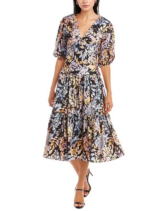 ML Monique Lhuillier Satin Midi Dress Stylish Button-Down Midi Dress