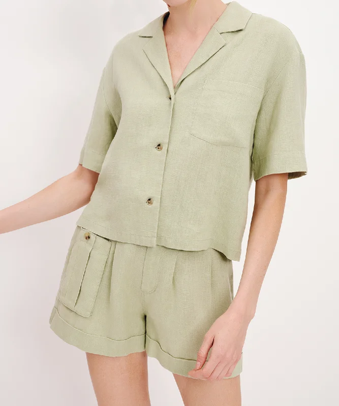 Heavyweight Linen Camp Shirt - Morning Mist Relaxed Fit Short Sleeve Top