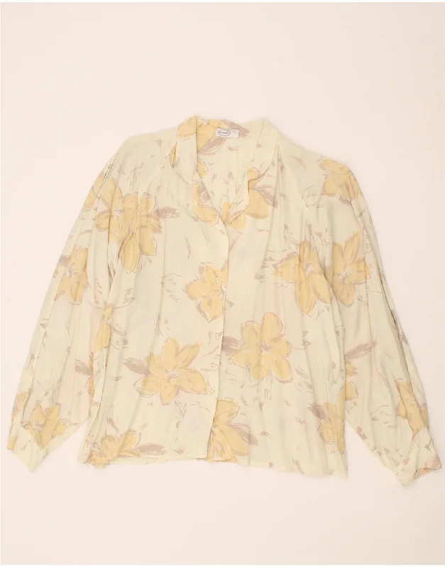 MOUCHE Womens Shirt Blouse EU 40 Medium Beige Floral Relaxed Cotton Short Shirt