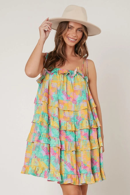 Multi Teired Mini Dress Casual Mini Dress with Pockets