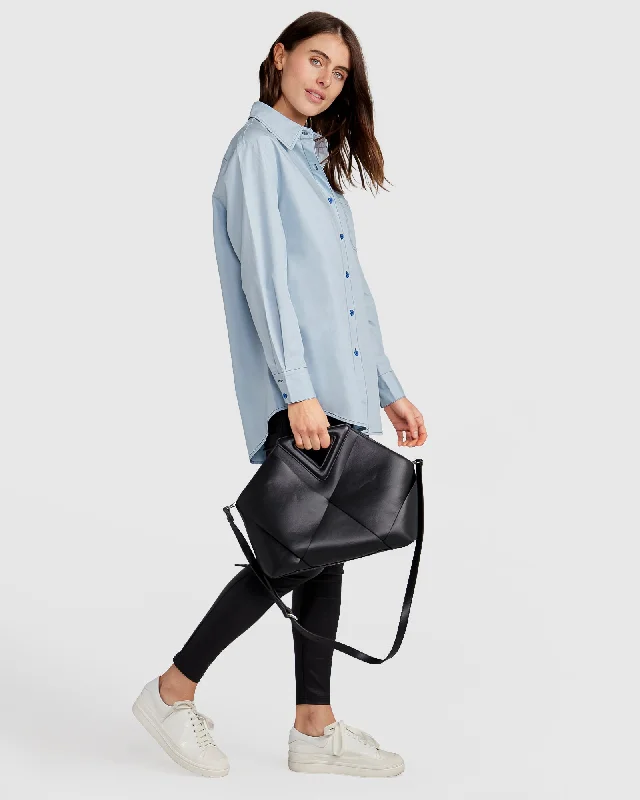 My Girl Oversized Shirt - Duck Egg Blue Comfortable Fitted Short Sleeve