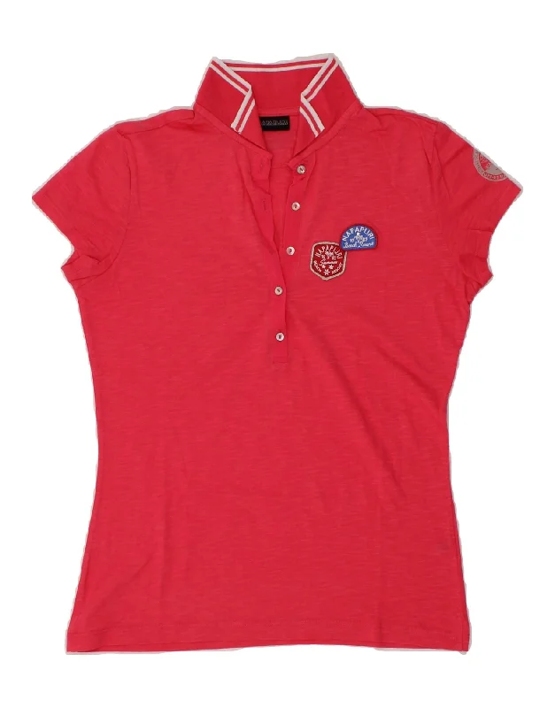 NAPAPIJRI Womens Polo Shirt UK 12 Medium Red Chic V-Neck Short Blouse