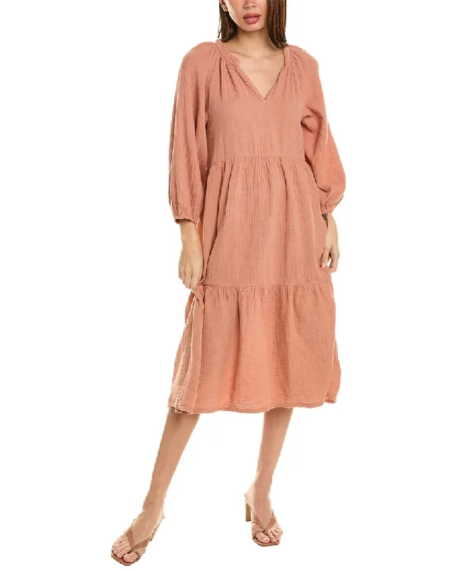 Nation LTD Imani Tiered Peasant Midi Dress Stylish High-Waisted Midi Dress