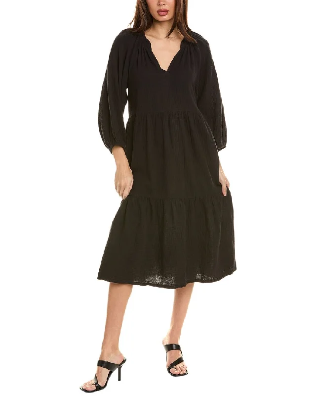 Nation LTD Imani Tiered Peasant Midi Dress Trendy Smocked Detail Midi Dress