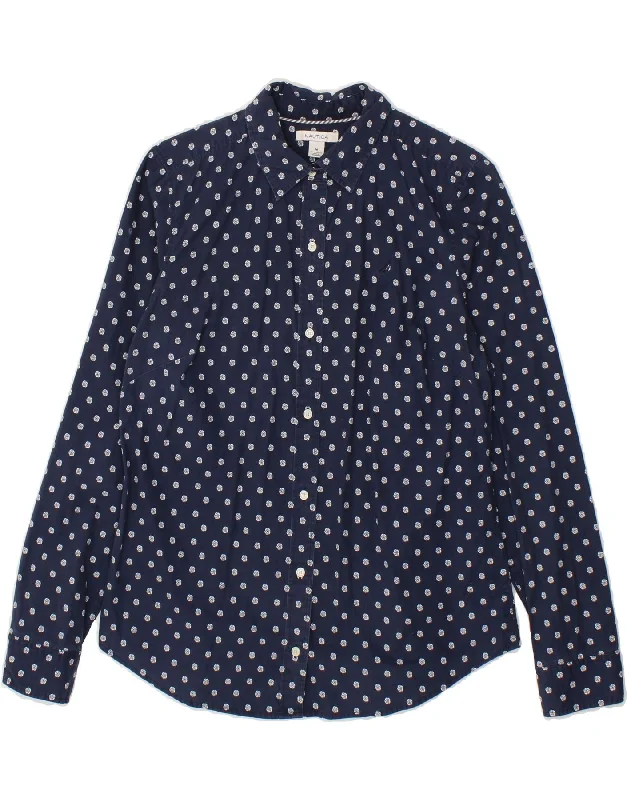 NAUTICA Womens Shirt UK 14 Medium Navy Blue Floral Cotton Relaxed Fit Short Tunic