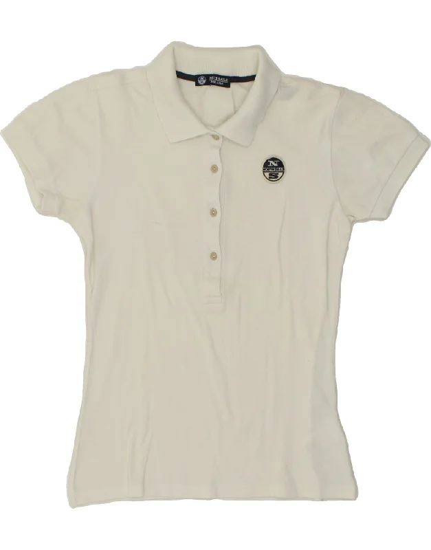 NORTH SAILS Womens Polo Shirt UK 10 Small White Cotton Stylish Crew Neck Shirt