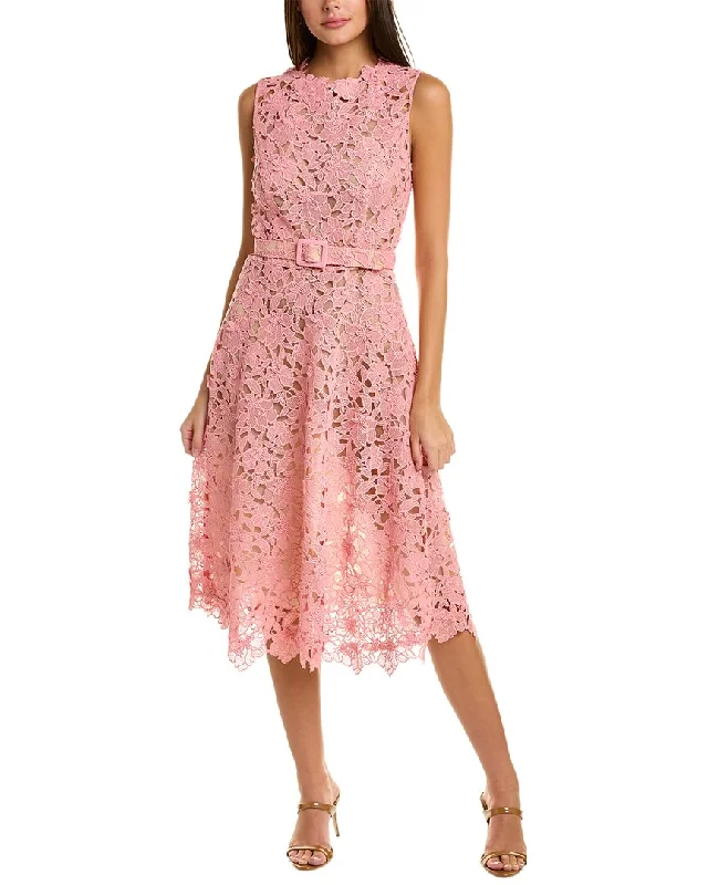Oscar de la Renta Floral Lace Midi Dress Trendy A-Line Midi Dress