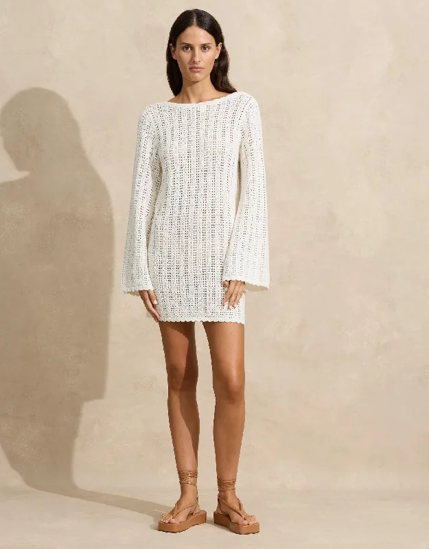 Pointelle Mini Dress, Fleur Casual Mini Dress with Pockets
