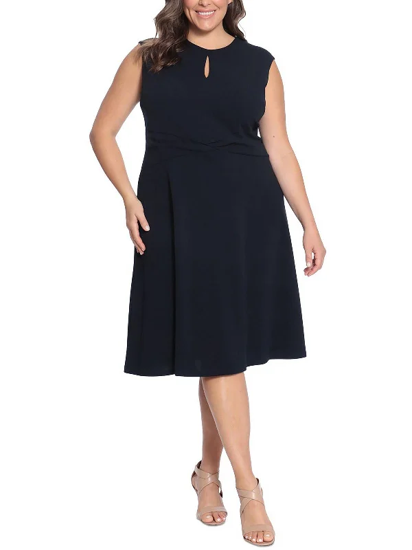 Plus Womens Keyhole Calf Midi Dress Fashionable Plaid Midi Dress