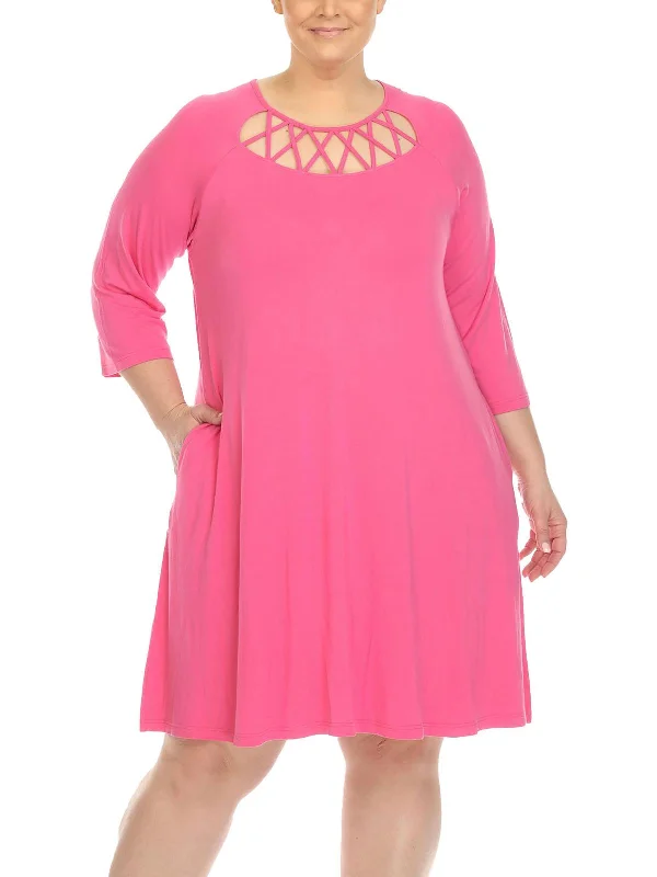 Plus Womens Knit Swing Midi Dress Comfortable Short Sleeve Midi Dress