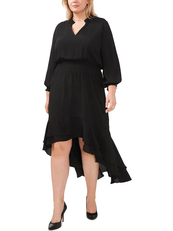 Plus Womens Smocked Hi-Low Midi Dress Fashionable Skater Midi Dress