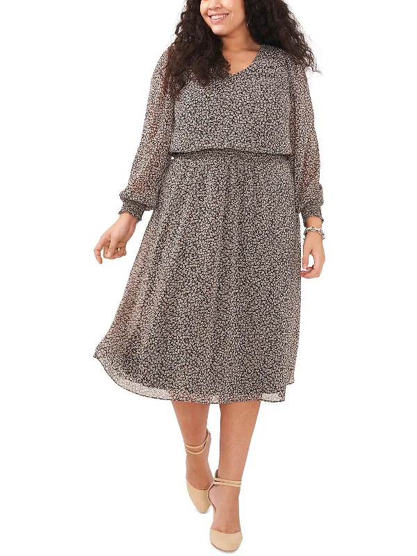 Plus Womens Smocked Metallic Midi Dress Comfortable Ribbed Midi Dress